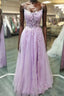 A Line Lavender Lace Long Formal Prom Dress, Lilac Lace Formal Dress, Lavender Evening Dress