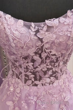 A Line Lavender Lace Long Formal Prom Dress, Lilac Lace Formal Dress, Lavender Evening Dress