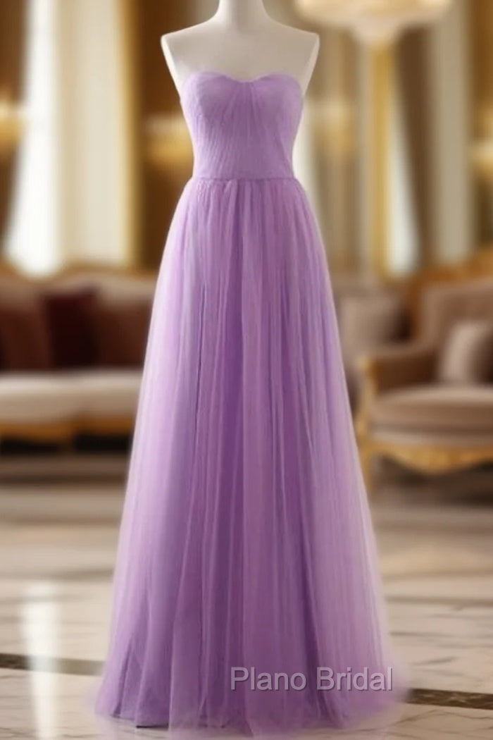 A-Line Lavender Tulle Sweetheart Neck Simple Formal Prom Dresses