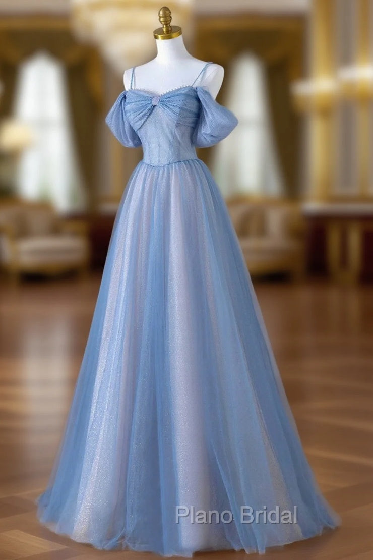 A-line Light Blue and Pink Long Evening Dresses, Blue Party Dresses Formal Prom Dresses Main image