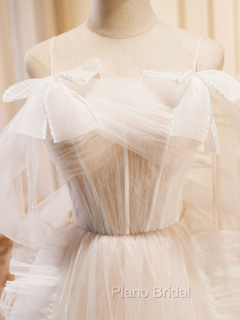 A-Line Light Champagne Long Formal Prom Dresses, Light Champagne Lace Formal Dresses