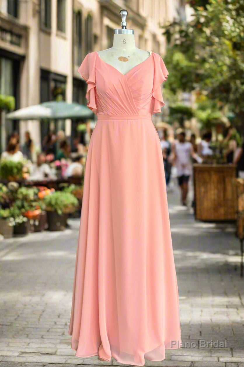 A-Line Light Coral Ruffled Flutter Sleeves Chiffon Bridesmaid Dress Secondary image