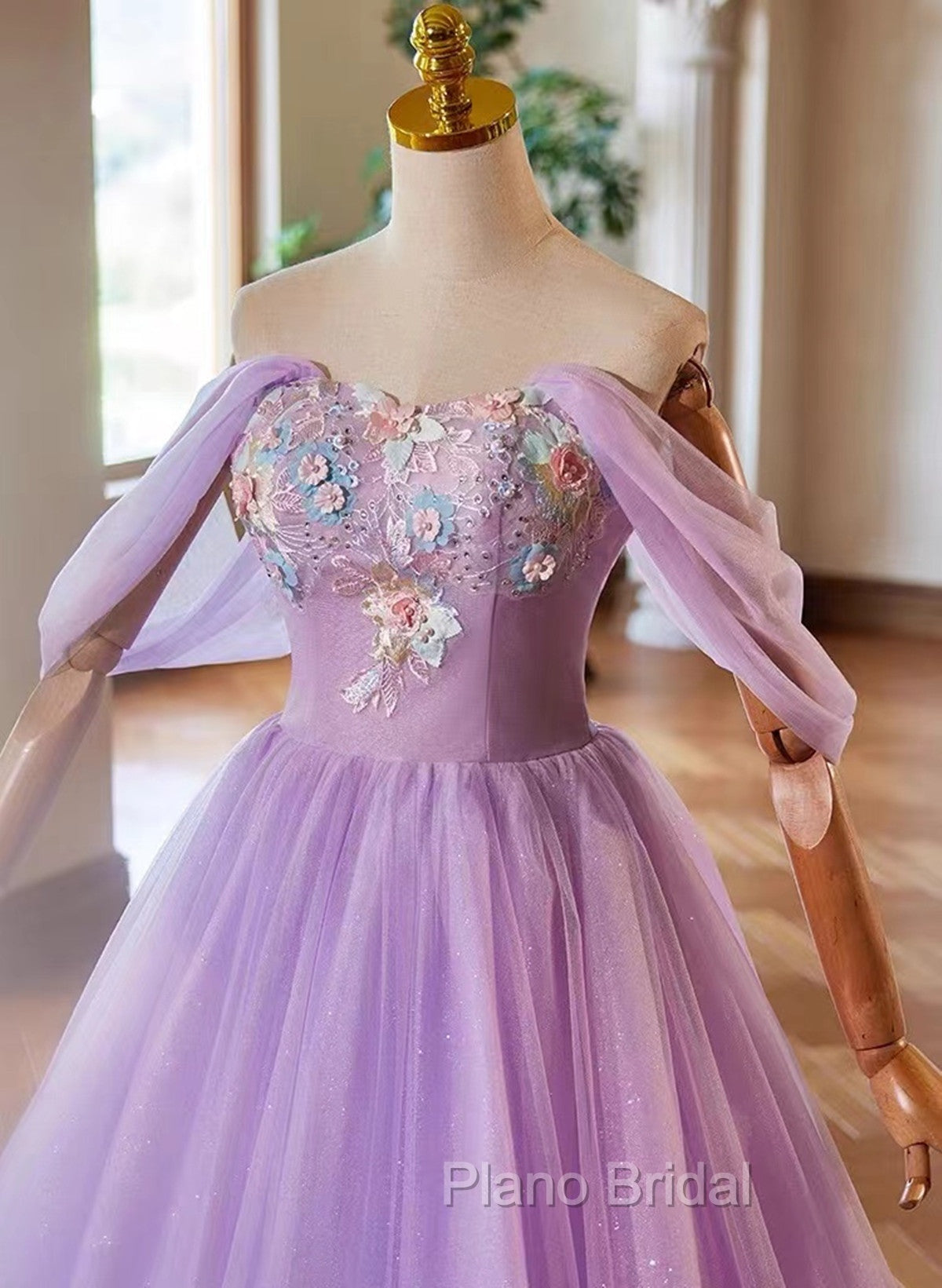 A-Line Light Purple Sweethart Lace Applique Party Dresses, Purple Long Formal Prom Dresses Secondary image