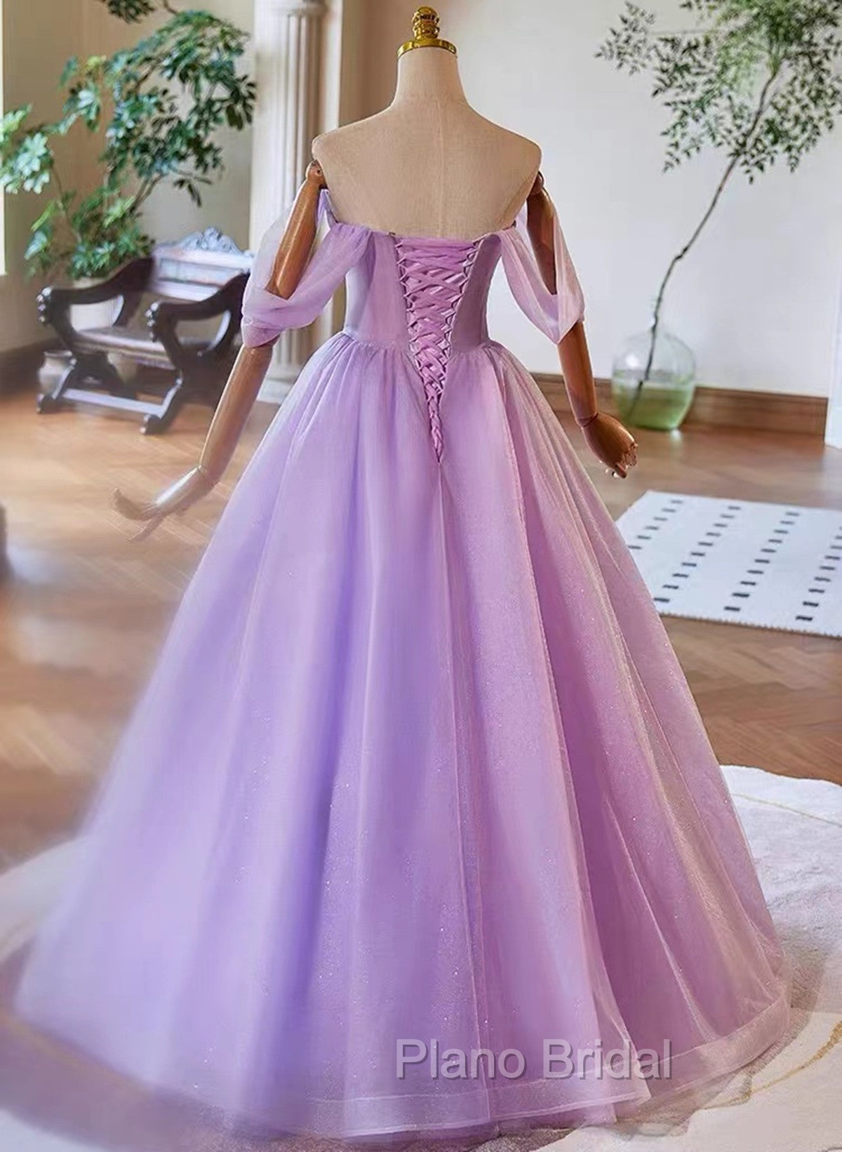 A-Line Light Purple Sweethart Lace Applique Party Dresses, Purple Long Formal Prom Dresses