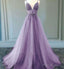 A line Lilac Long Prom Dresses Party Evening Gowns