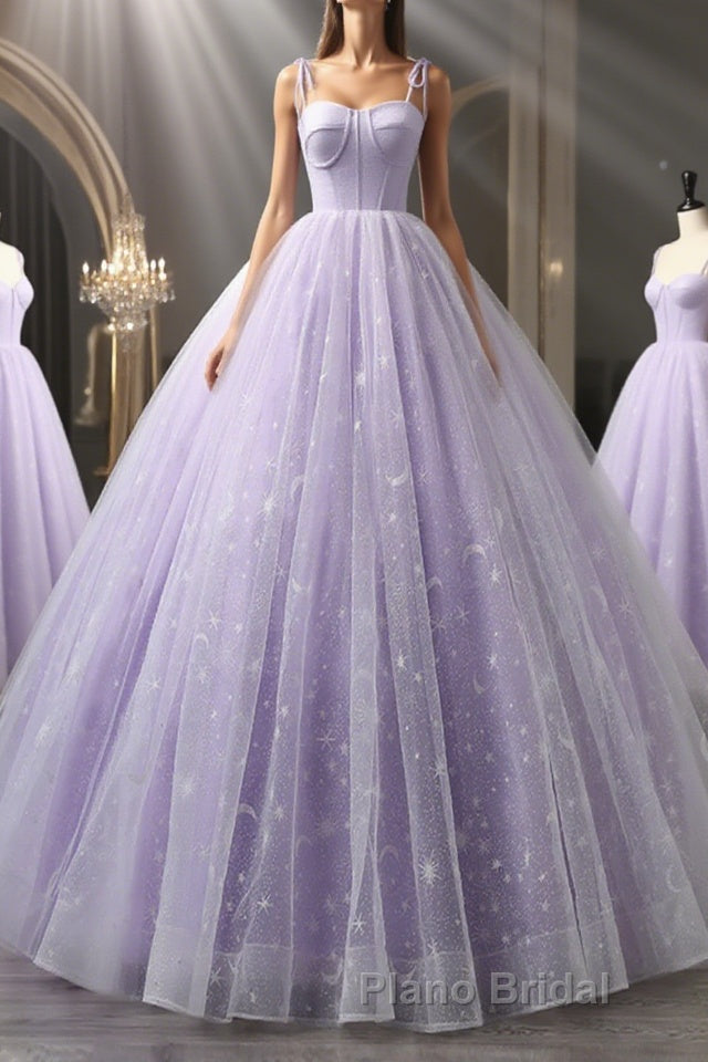 A Line Lilac Tulle Long Formal Prom Dresses, Lilac Long Formal Evening Dresses Main image