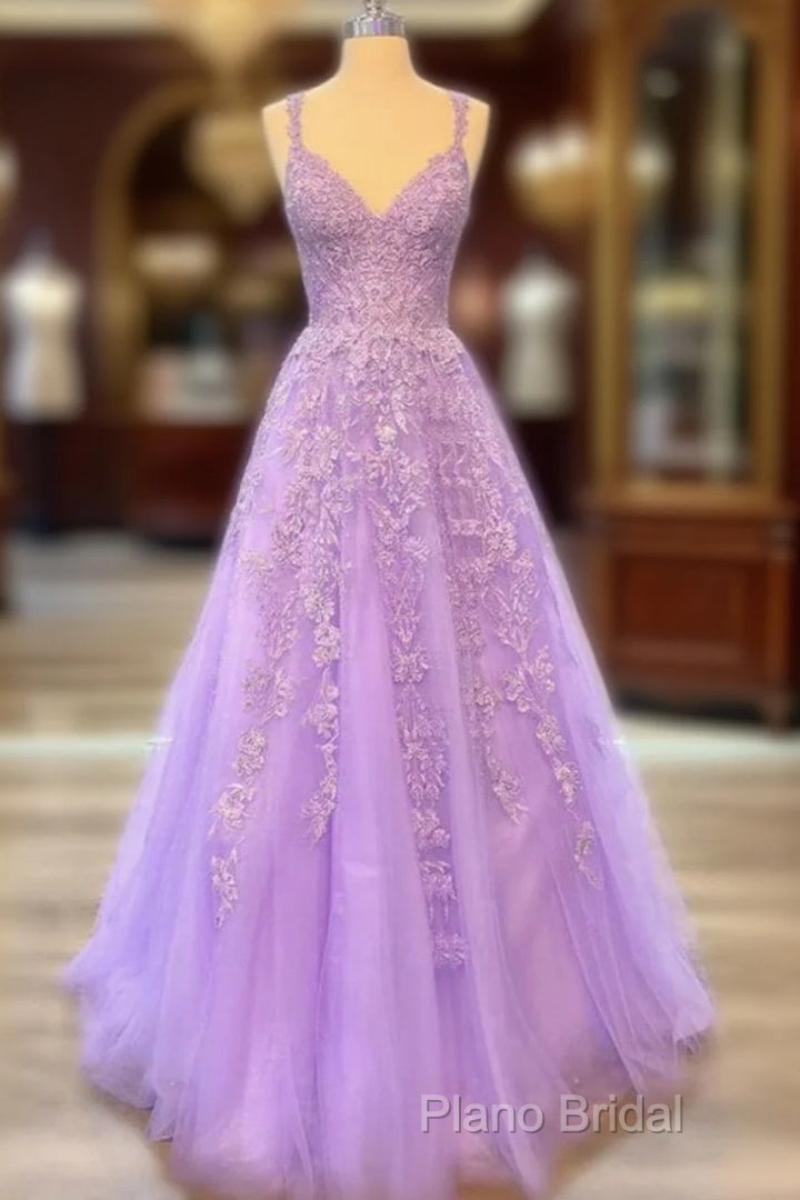A-Line Lilac Tulle Formal Prom Dresses Violet V-Neck Formal Dresses Uk Main image