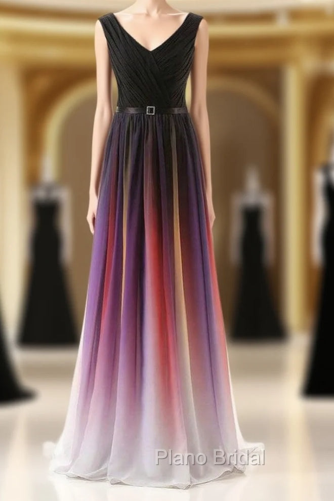 A-Line Long Floor Length Chiffon V-neck Pleats Bridesmaid Dresses Main image