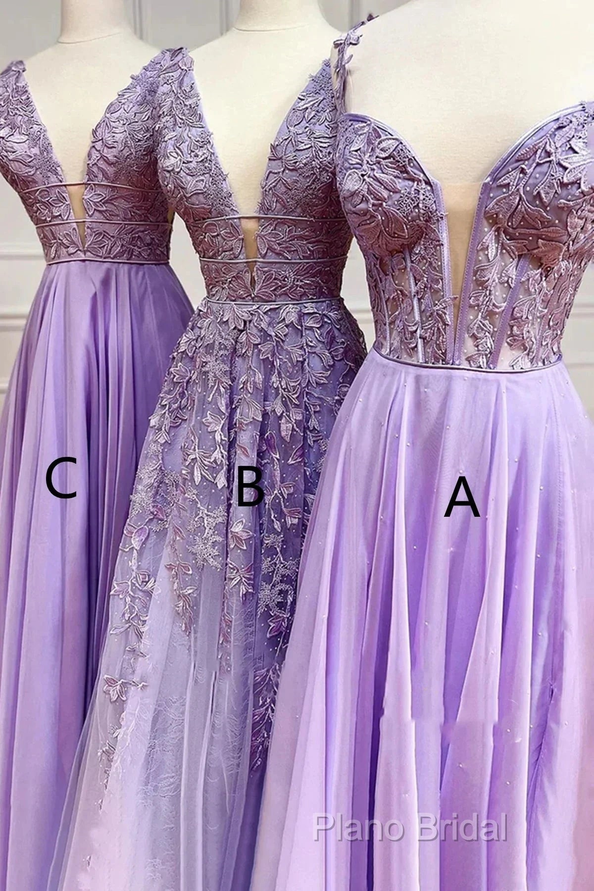 A-Line Long Lace Purple Formal Prom Dresses V-Neck Lilac Party Dresses Secondary image