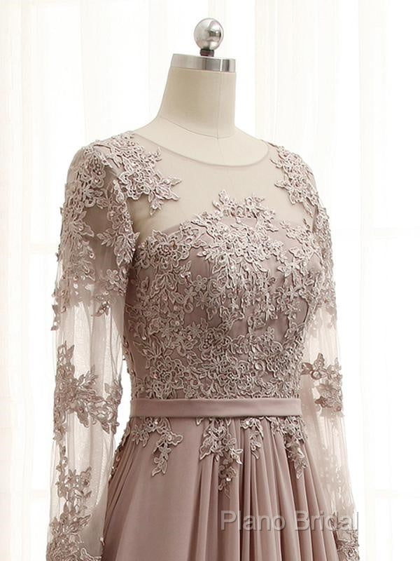 A Line Long Sleeves Lace Formal Prom Dresses Chiffon Formal Gown Secondary image