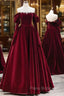 A-Line Long Sleeves Velvet Burgundy Long Formal Prom Dresses, Burgundy Long Evening Dresses with Beads