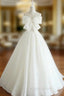 A-Line Long White Chiffon Strapless Floor Length Wedding Dresses