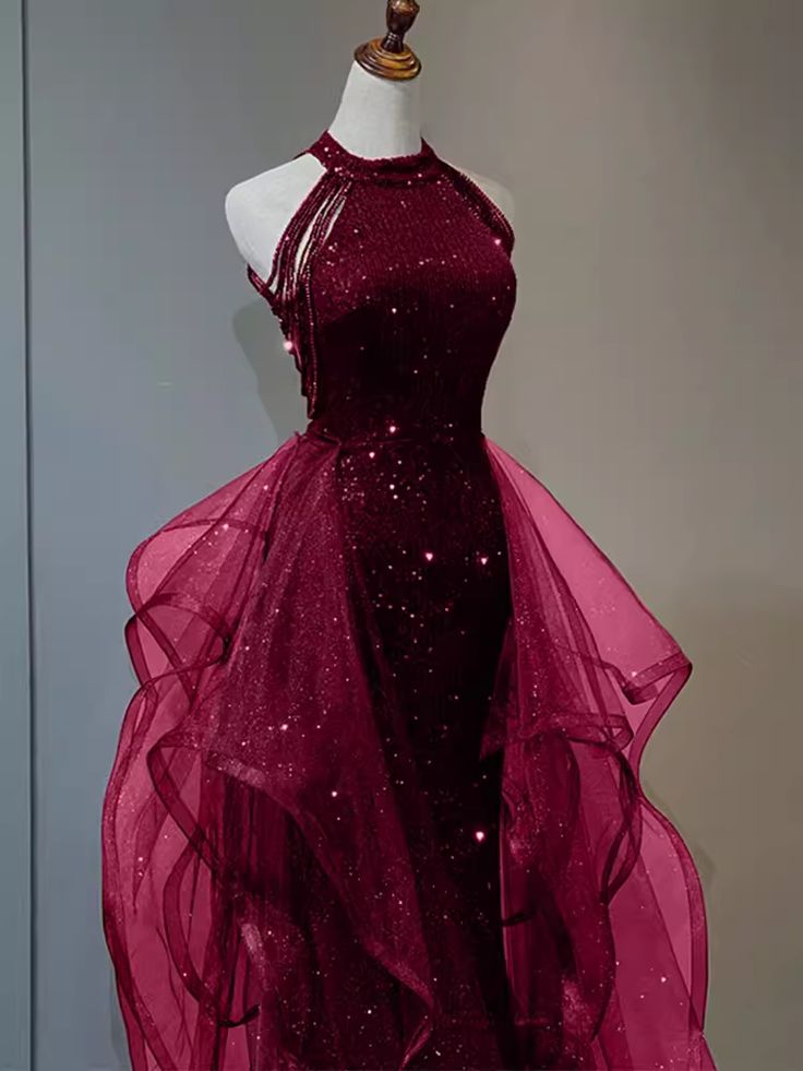 Elegant A-Line Halter Sparkly Sequins Long Formal Prom Dresses  Navy Blue Formal Evening Dresses