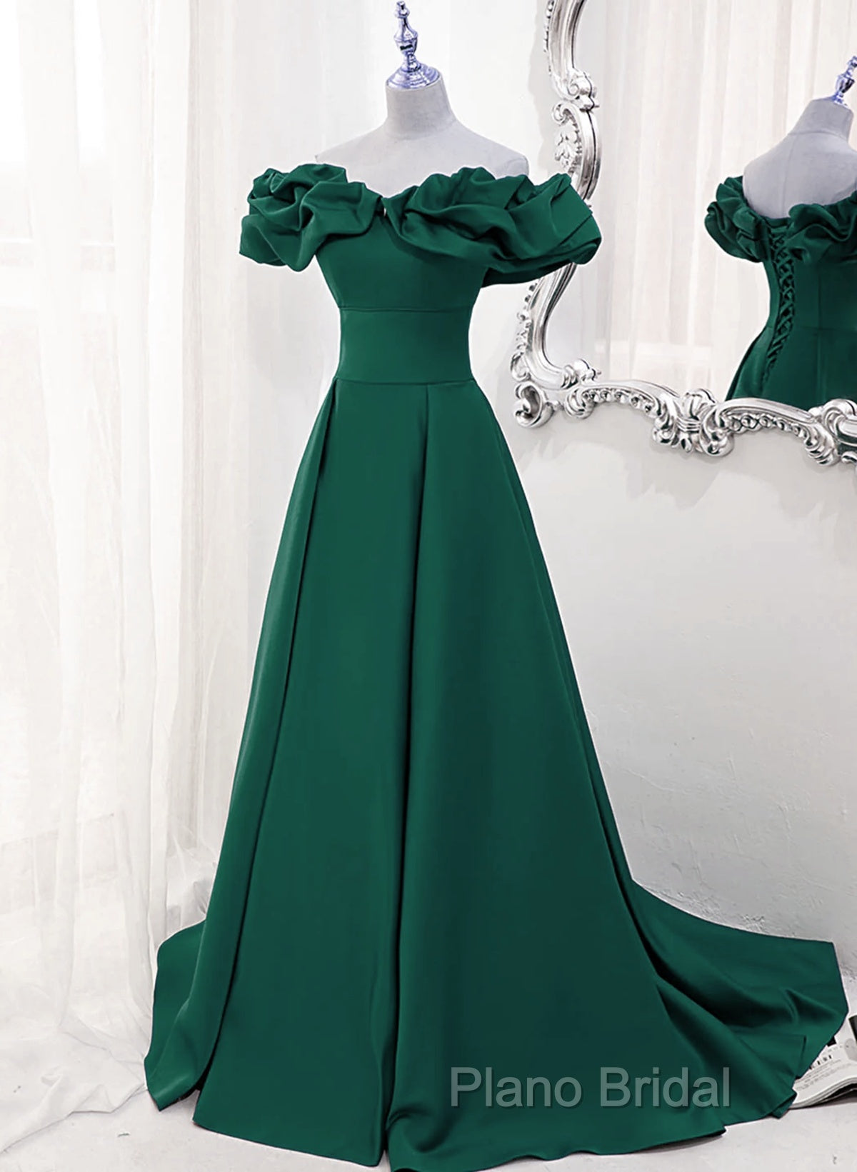A-Line Off Shoulder Floor Length A-Line Long Formal Prom Dresses, Green Sweetheart Party Dresses Secondary image