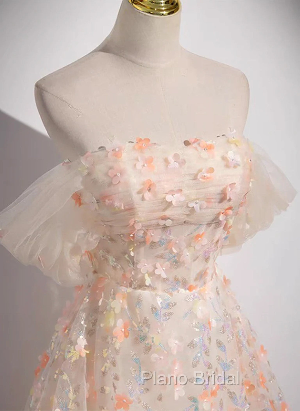 A-Line Off Shoulder Flowers Lace Formal Dresses, Long Formal Prom Dresses Secondary image