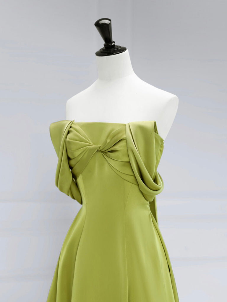 A-Line Off Shoulder Green Satin Long Formal Prom Dresses, Green Long Formal Prom Dresses Secondary image