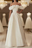 A-Line Off Shoulder Ivory Satin Long Formal Prom Dresses, Ivory Long Formal Dresses