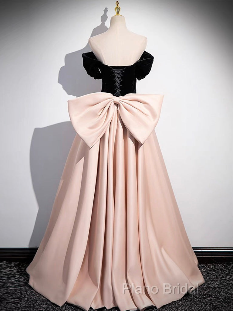 A-Line Off Shoulder Satin Champagne Long Formal Prom Dresses, Champagne Long Formal Dresses Secondary image