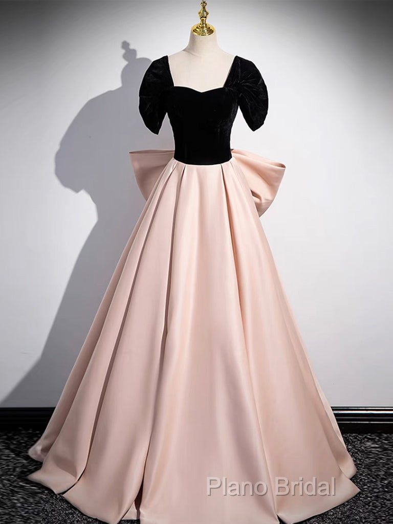 A-Line Off Shoulder Satin Champagne Long Formal Prom Dresses, Champagne Long Formal Dresses