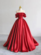 A-Line Off Shoulder Satin Dark Blue Long Formal Prom Dresses, Dark Blue Long Formal Dresses