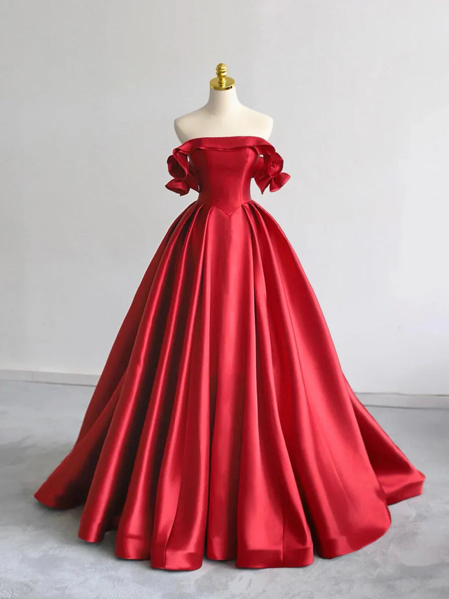 A-Line Off Shoulder Satin Dark Blue Long Formal Prom Dresses, Dark Blue Long Formal Dresses