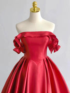 A-Line Off Shoulder Satin Dark Blue Long Formal Prom Dresses, Dark Blue Long Formal Dresses