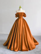 A-Line Off Shoulder Satin Dark Blue Long Formal Prom Dresses, Dark Blue Long Formal Dresses