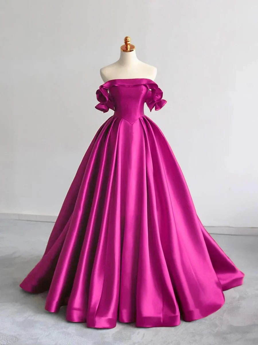 A-Line Off Shoulder Satin Dark Blue Long Formal Prom Dresses, Dark Blue Long Formal Dresses