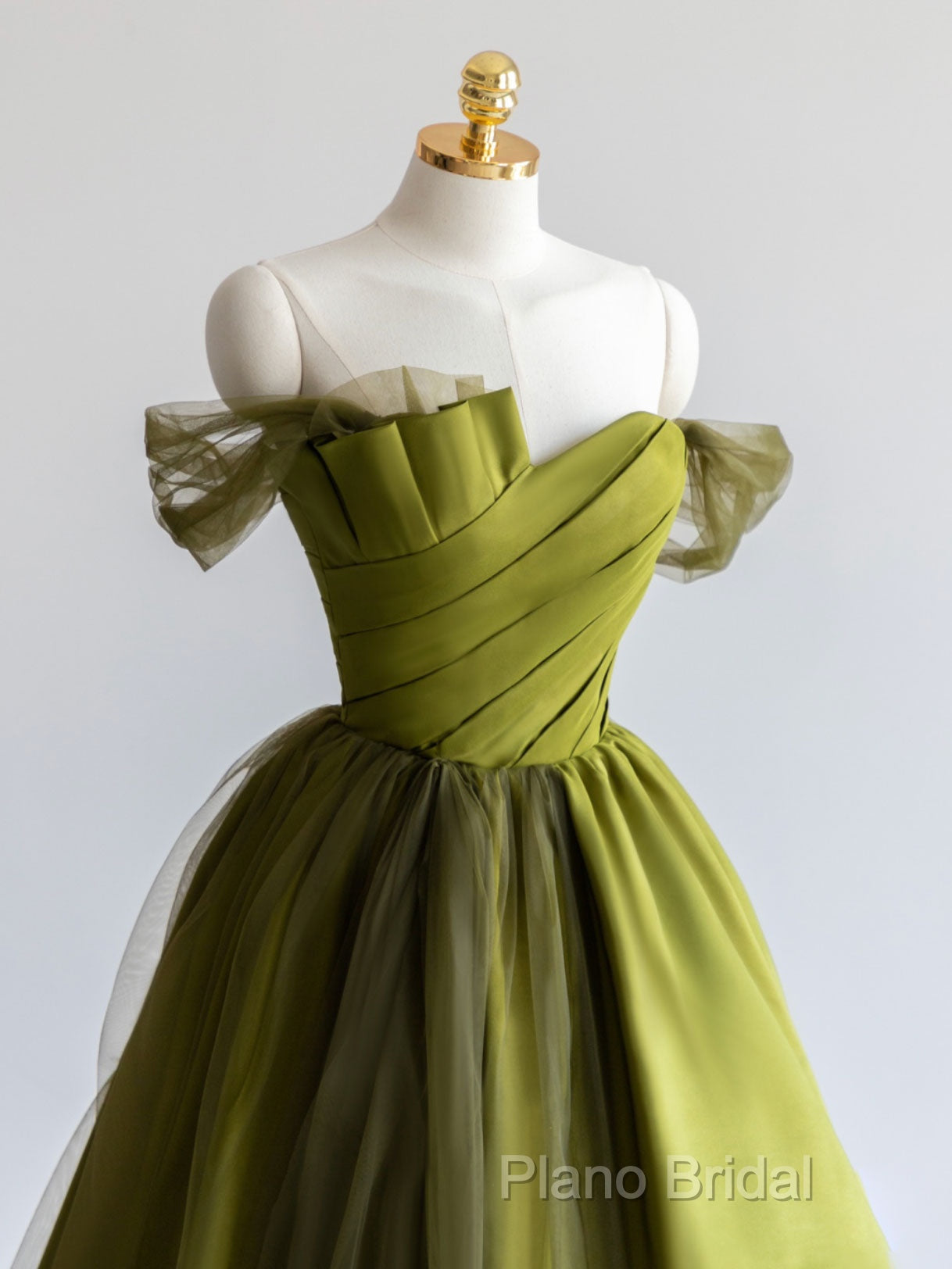 A-Line Off Shoulder Satin Green Long Formal Prom Dresses, Green Formal Dresses Secondary image