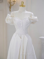A-Line Off Shoulder Satin ivory Long Formal Prom Dresses, Ivory  Long Bridesmaid Dresses