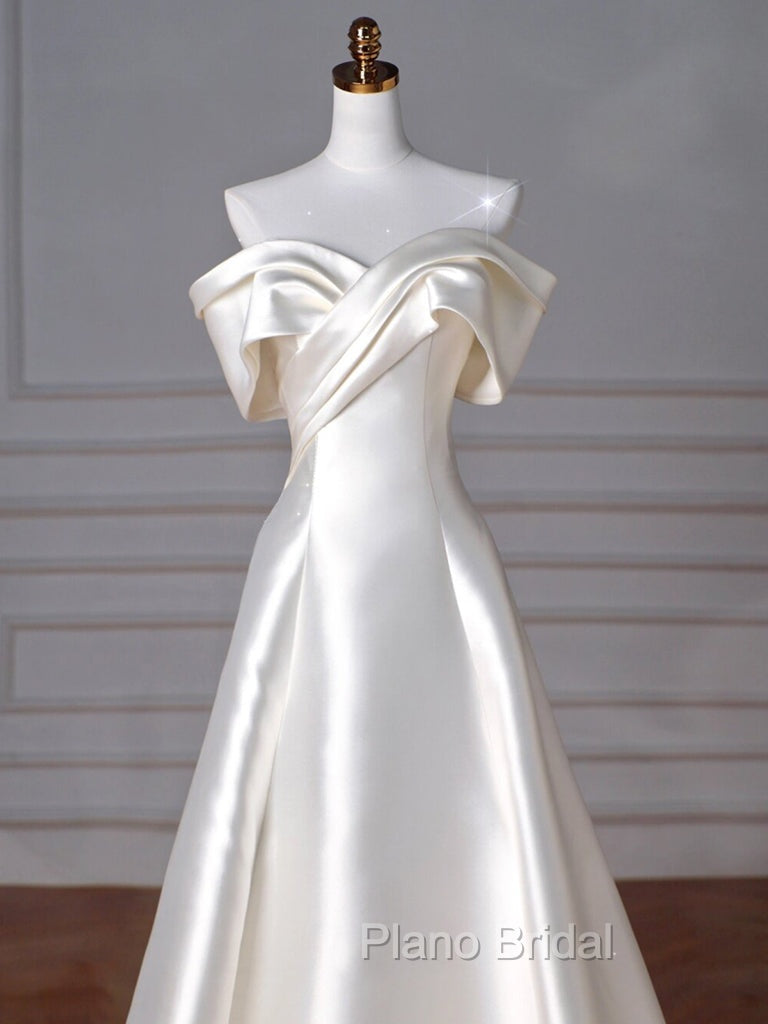 A-Line Off Shoulder Satin ivory Long Formal Prom Dresses, Satin Long Formal Dresses Secondary image