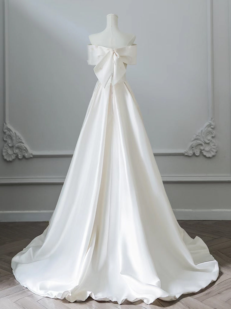 A-Line Off Shoulder Satin Light Champagne Long Formal Prom Dresses, Light Champagne Prom Dresses Secondary image