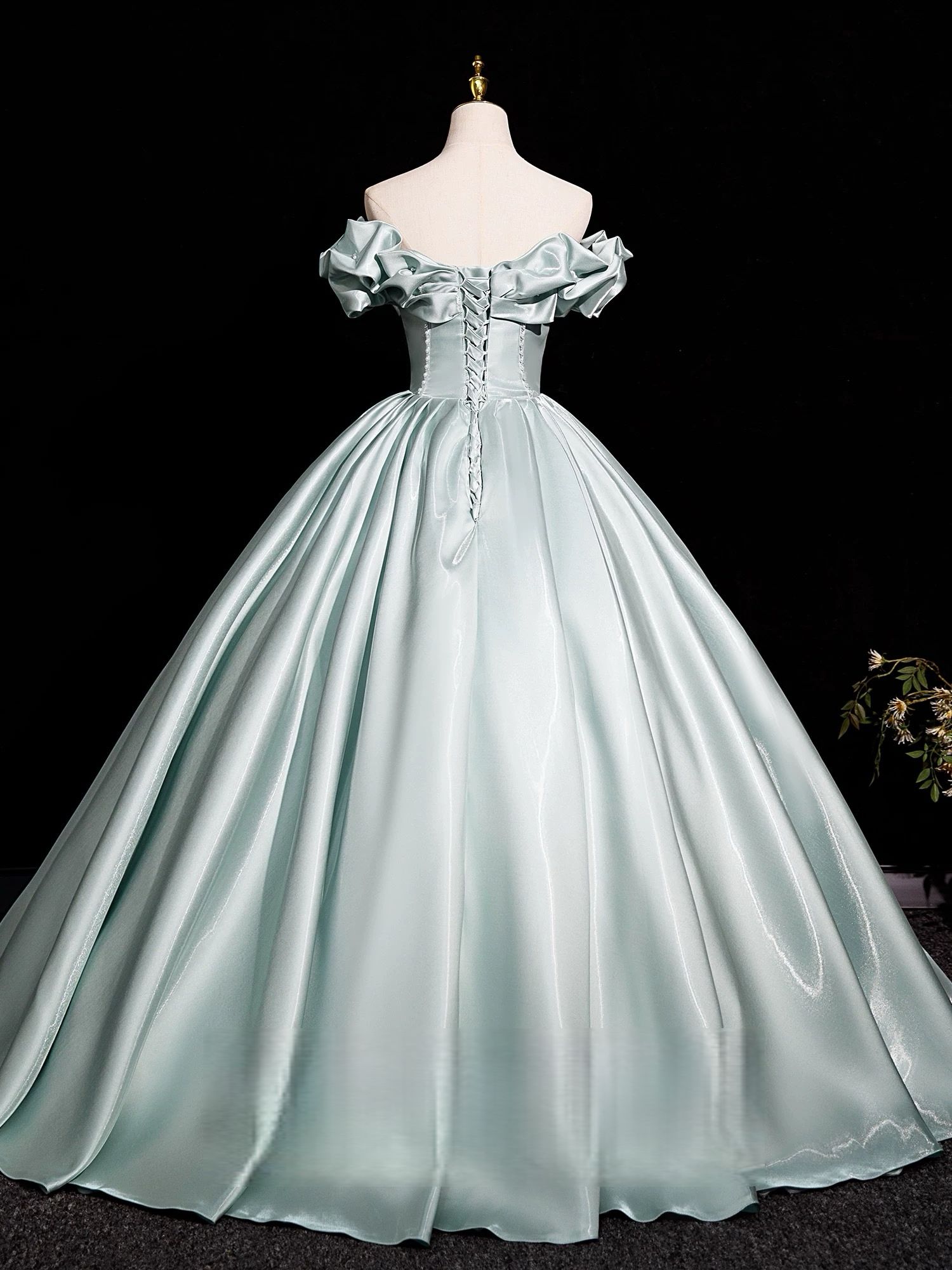 A-Line Off Shoulder Satin Light Green Long Formal Prom Dresses, Light Green Long Formal Dresses