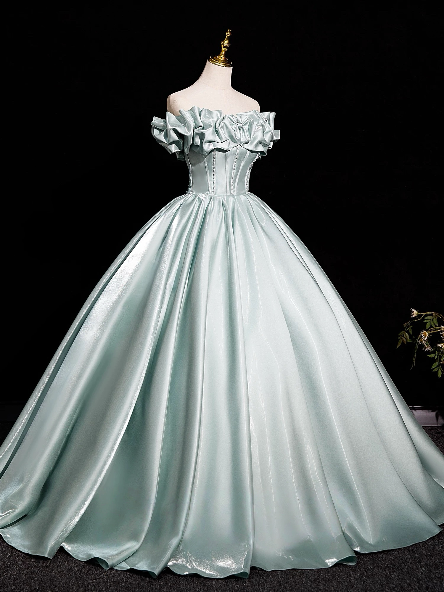 A-Line Off Shoulder Satin Light Green Long Formal Prom Dresses, Light Green Long Formal Dresses