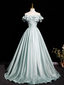 A-Line Off Shoulder Satin Light Green Long Formal Prom Dresses, Light Green Long Formal Dresses