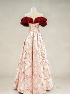 A-Line Off Shoulder Satin Long Formal Prom Dresses Formal Dresses Elegant Beautiful