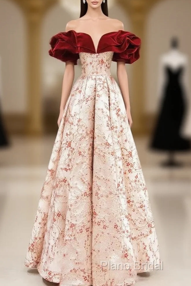 A-Line Off Shoulder Satin Long Formal Prom Dresses Formal Dresses Elegant Beautiful