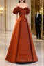 A-Line Off Shoulder Satin Orange Long Formal Prom Dresses, Orange Formal Evening Dresses