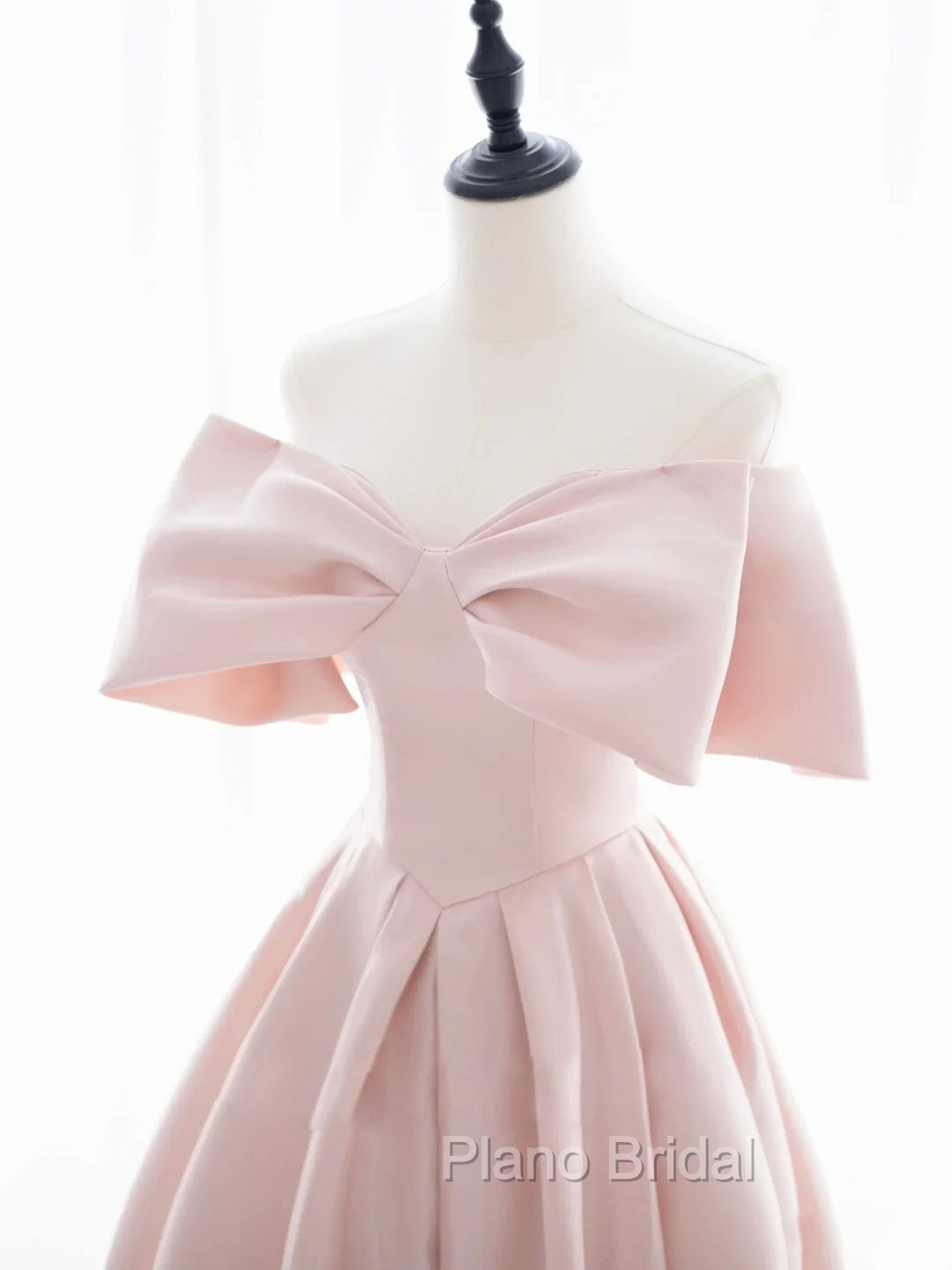 A-Line Off Shoulder Satin Pink Short Formal Prom Dresses, Pink Homecoming Dresses Secondary image