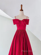 A-Line Off Shoulder Satin Red Long Formal Prom Dresses, Red Formal Dresses