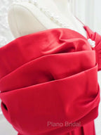 A-Line Off Shoulder Satin Red Long Formal Prom Dresses, Red Long Formal Dresses
