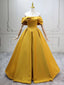 A-Line Off Shoulder Satin Yellow Long Formal Prom Dresses, Yellow Long Prom Dresses