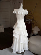 A-Line Off Shoulder Silk Floor Length Burgundy Formal Prom Dresses