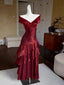 A-Line Off Shoulder Silk Floor Length Burgundy Formal Prom Dresses
