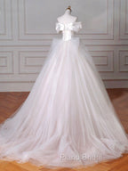 A-Line Off Shoulder Tulle Beige Long Formal Prom Dresses, Beige Tulle Long Formal Dresses