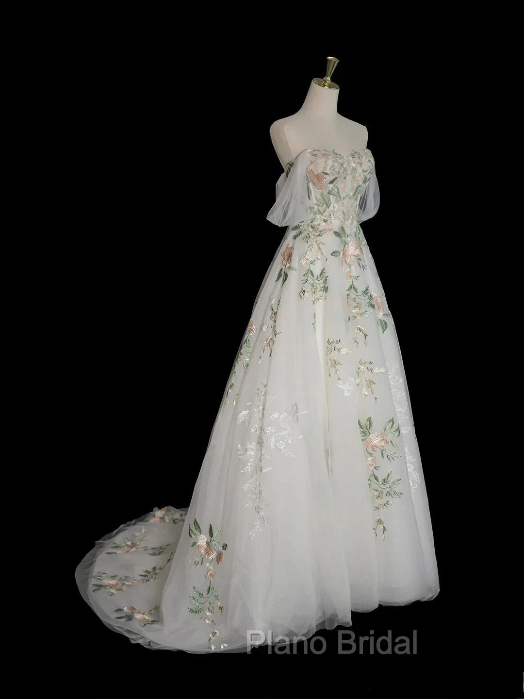 A-Line Off Shoulder Tulle Lace Applique White Long Formal Prom Dresses, White Long Formal Dresses