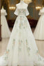 A-Line Off Shoulder Tulle Lace Applique White Long Formal Prom Dresses, White Long Formal Dresses