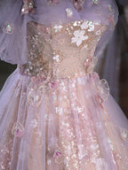 A-Line Off Shoulder Tulle Lace Purple Long Formal Prom Dresses, Purple Formal Dresses