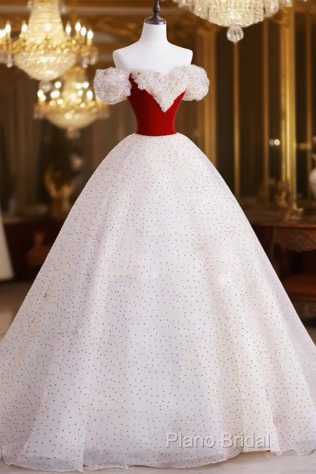 A-Line Off Shoulder Tulle Light Champagne Long Formal Prom Dresses, Light Champagne Formal Dresses Main image