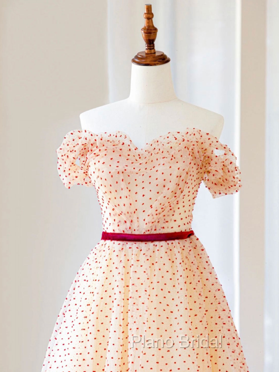 A-Line Off Shoulder Tulle Long Formal Prom Dresses, Champagne Formal Dresses Secondary image